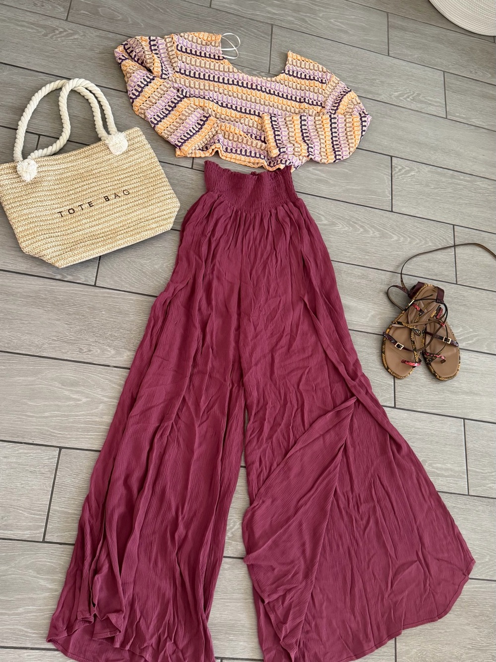 FRONT WRAP WIDE LEG PANT PALAZZO BRICK / WINE
